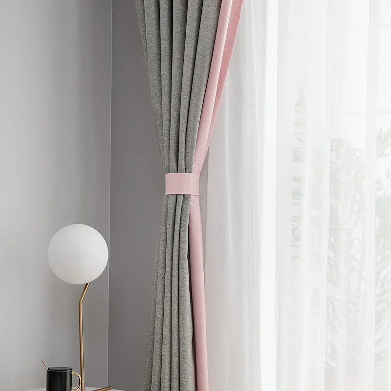 Скандинавские затемненные розовые серые тканевые шторы для принцессы, гостиной, спальни, оконные рамы, драпировка, панель