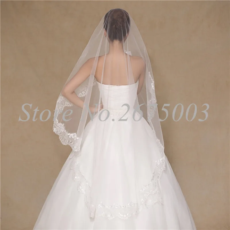 Newest Lace Edge Bridal Veils One Layers Free Size Soft Tulle Bridal Veil Wedding Veils no comb 2017 Wedding Accessory
