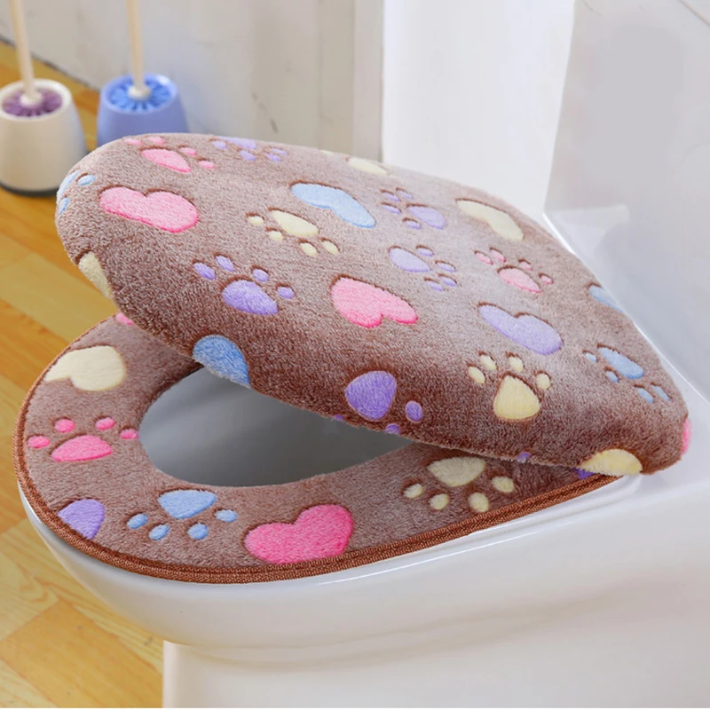 Sticky Toilet Seat Cover Lovely Feet Pattern Cotton 2 Piece Toilet Mat