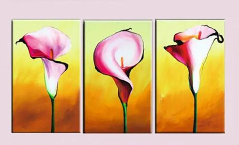 

Hand Painted Abstract Lily Flowers Oil Painting on Canvas Handmade Acrylic Floral Paintings Modern Wall Art 3 Panel Pictures