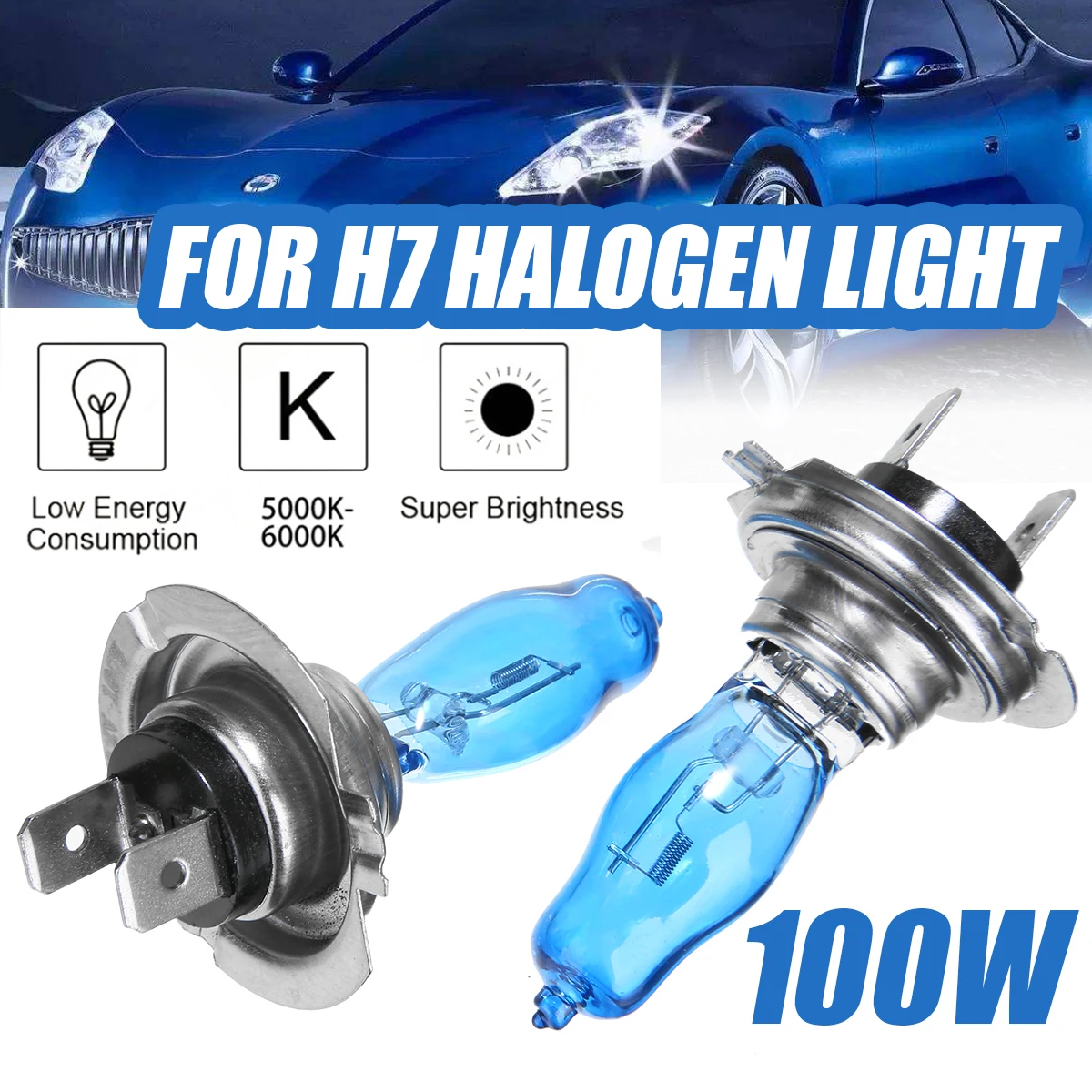 Super Bright Halogen Bulbs H7 100W 6000K High Brightness White Car Headlight Fog Lights Signal Lamp