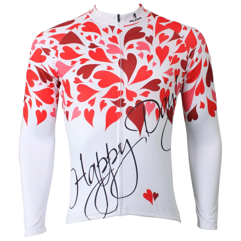 

Happy Day Red hearts Petals Men Long Sleeve Cycling Jersey Polyester Bike / Bicycle Shirts White bike jersey S-6XL