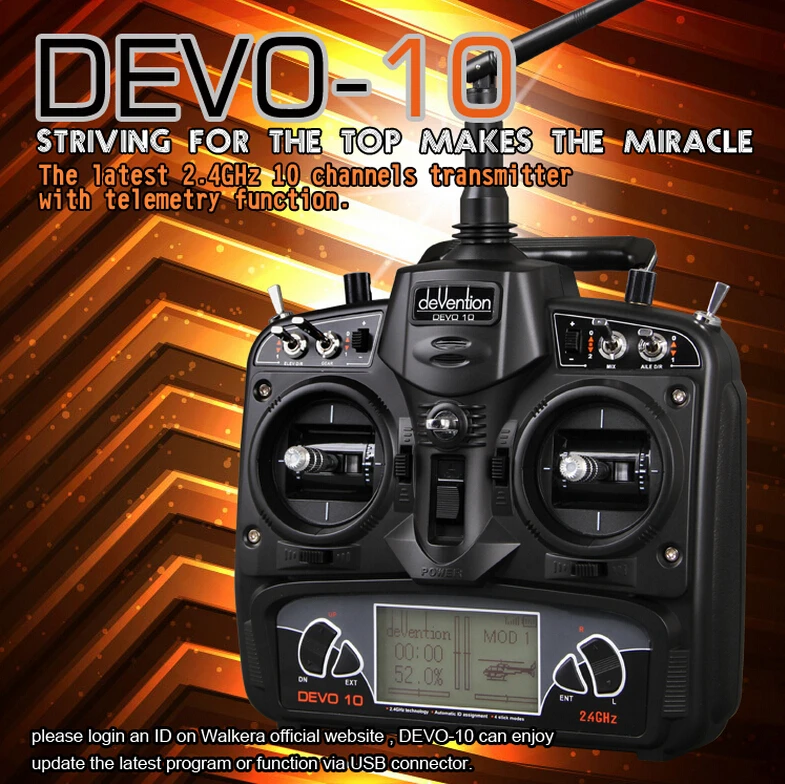 

Walkera DEVO 10 10CH 2.4Ghz Telemetry Function Radio System Without Receiver