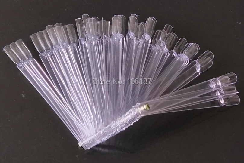 

50pcs Transparent False Nail Art Tips Stick Display Practice Fan Board Clear Nail Showing Shelf