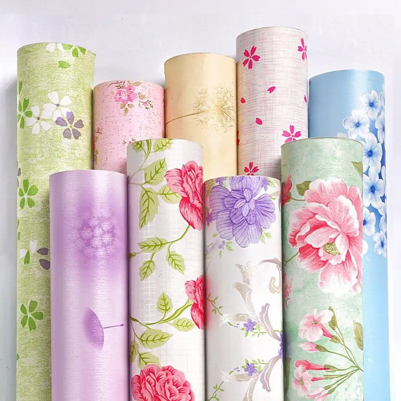 

Floral flower design color wallpaper for interior room wall decoration waterproof and eco-friendly PVC material size 0.45m*10m