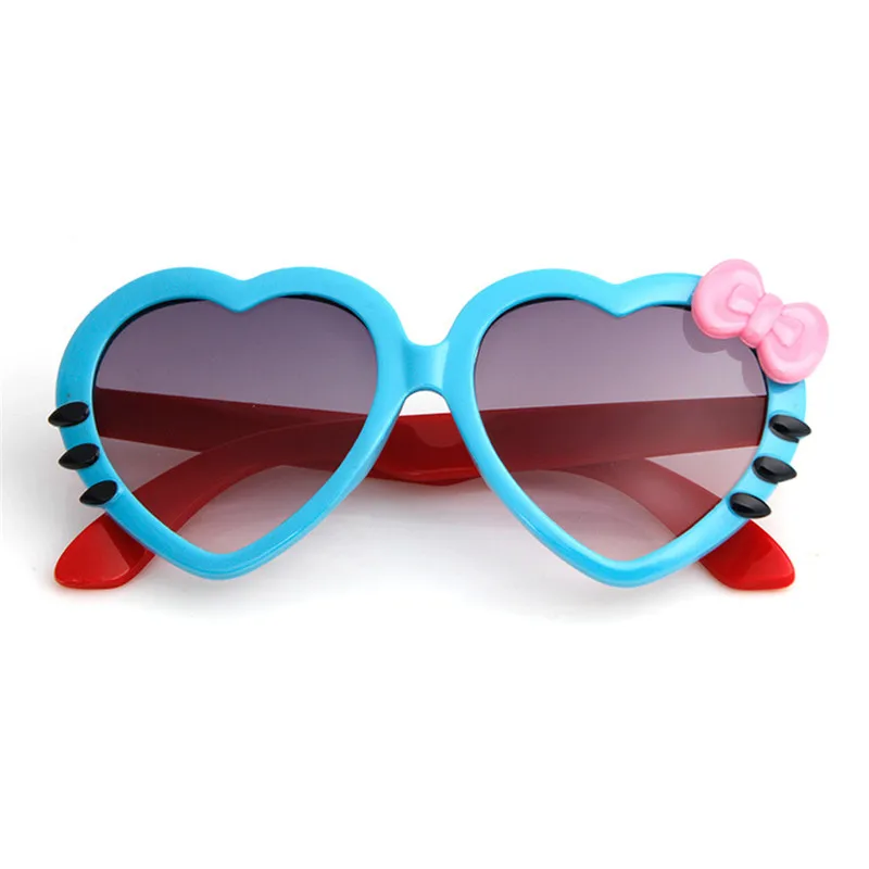 Детские солнцезащитные очки с защитой от ультрафиолета для мальчиков и девочек, очки с цветным сердцем и бантом, милые Солнцезащитные очки с персиковым бантом, подходят для детей 2-8 лет - Цвет линз: Синий