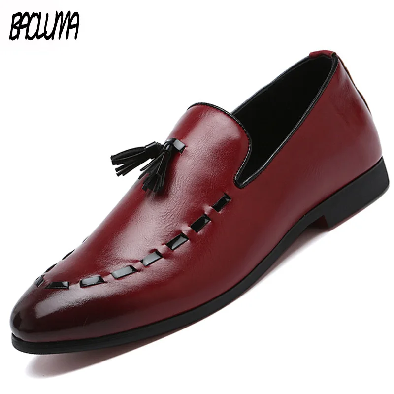 

Leather Black Red Mens Loafers Tassel Man Dress Shoes Wedding Moccasin Party Footwear Waterproof Driving Shoes Slip on Moccasins