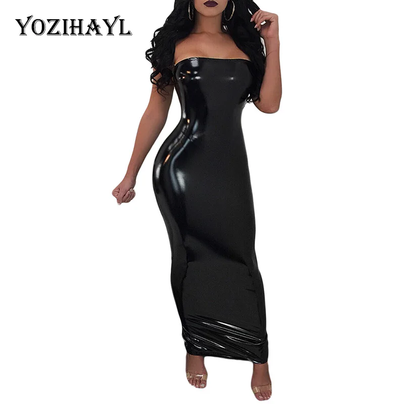 Buy Yozihayl Black Womens Sexy Pu Faux Leather Dress 