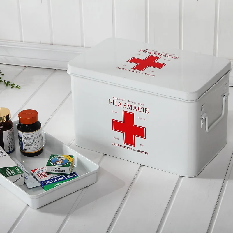 ORZ многослойная семейная медицинская металлическая коробка, медицинская коробка для хранения первой помощи, медицинская коробка для хранения - Цвет: White