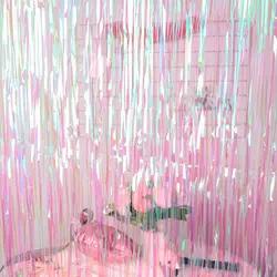 Свадебная вечеринка макет Фоновые украшения прозрачные непромокаемые шелк Шторы тянуть дождь провода блестящие Фольга бахрома дождь