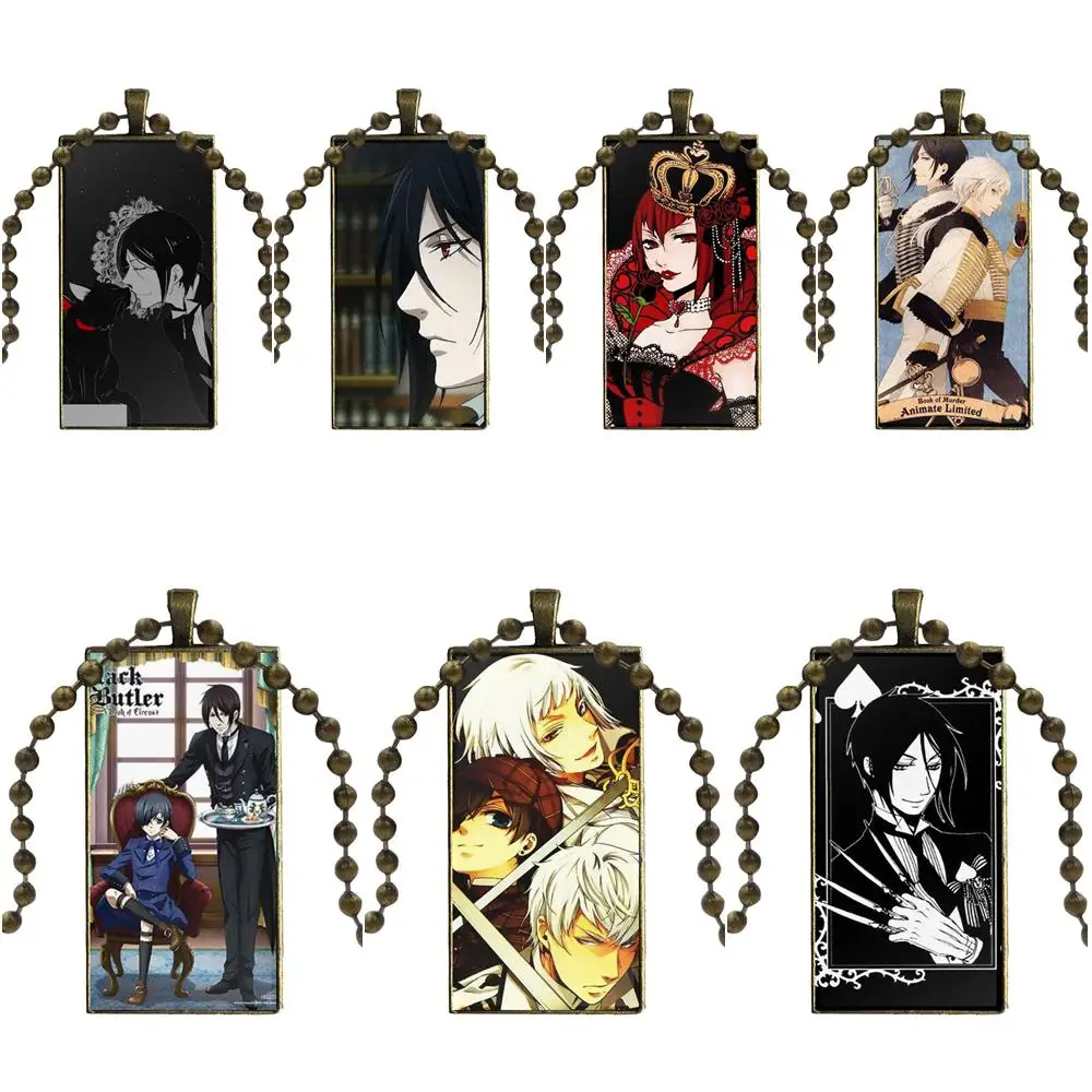 

Black Butler Kuroshitsuji Glass Cabochon Choker Pendant Rectangle Necklace Bronze Color Jewelry For Unisex