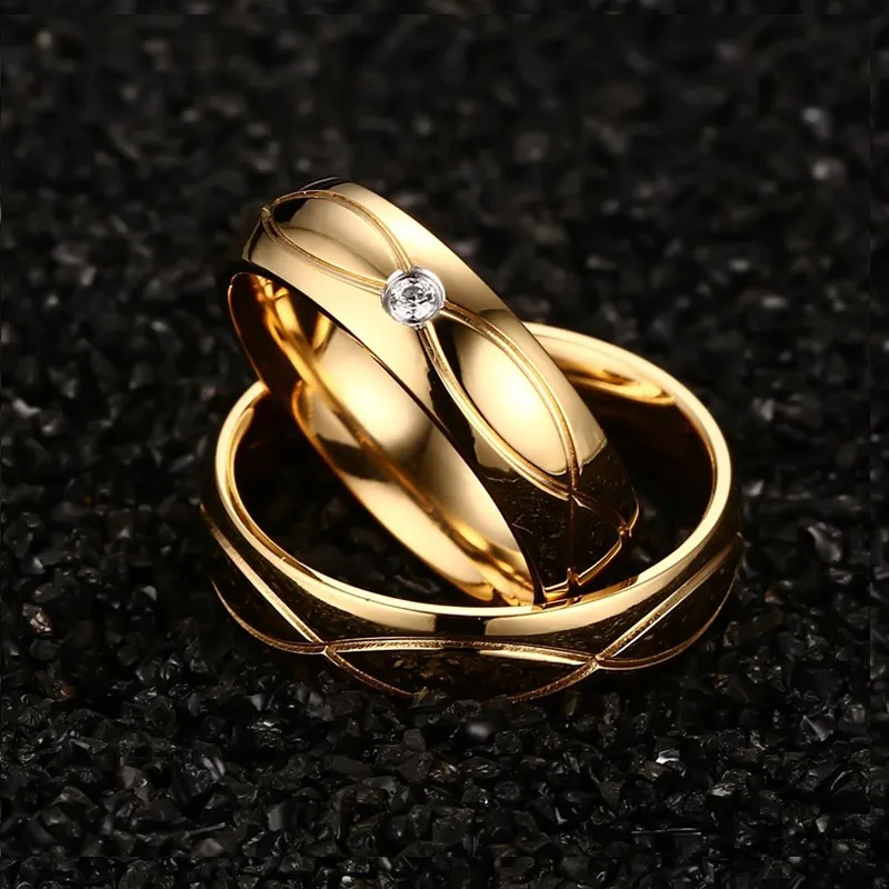 Vnox Hot Wedding Bands Rings For Women Men Gold-Color Stainless Steel Engagement Ring Jewelry 4