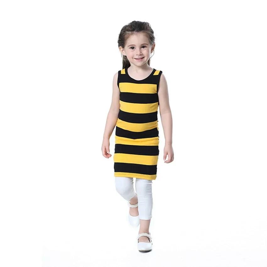 

Summer Baby Girls Vest Dresses Black Red Yellow White Green Strip Cotton O-neck Sleeveless Children Dress For 3 5 6 7 8 9 10 12