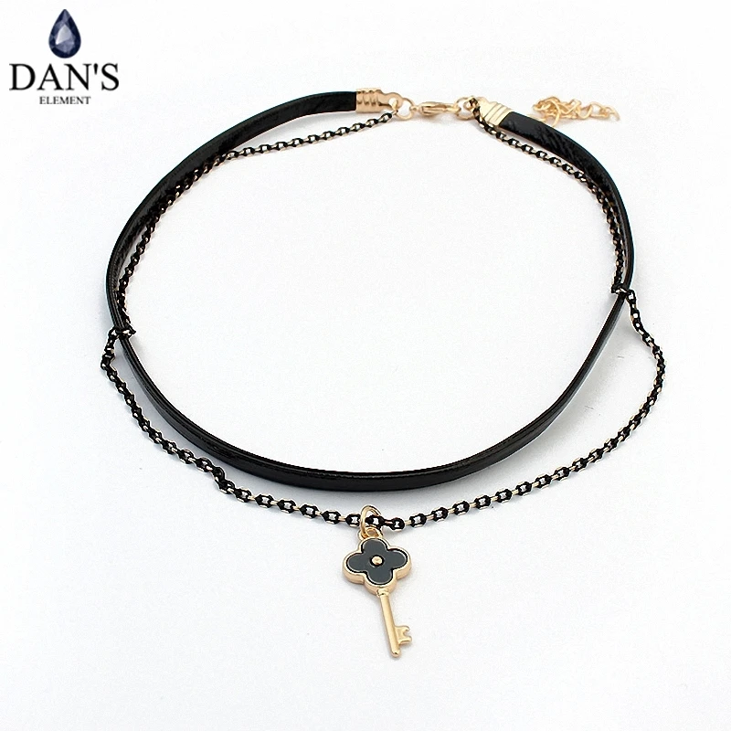 

DAN'S ELEMENT New Fashion Retro Geometric star Pendant Collar Double chains leather simple choker necklace for women girl 122886