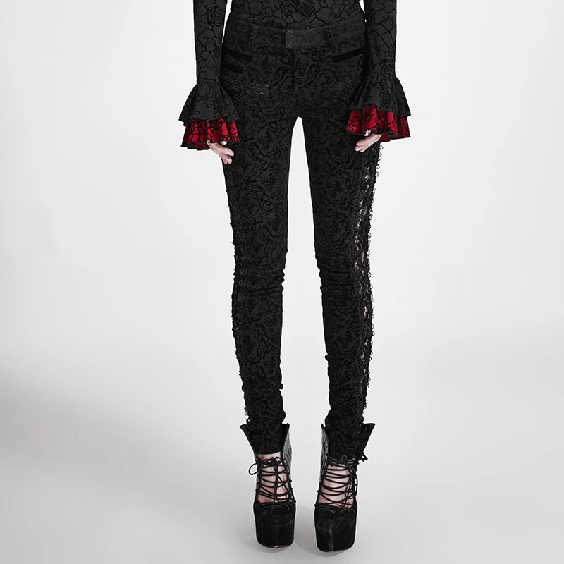 Steampunk Zwarte Casual Kanten Band Lange Broek Gothic Kant Stiksels Massaal Bloem Broek Voor Vrouwen Steampunk Zwarte Casual Kanten Band Lange Broek Gothic Kant Stiksels Massaal Bloem Broek Voor Vrouwen