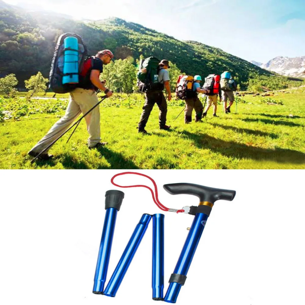 Bastón caminando Trekking ultraligero 4 Sección bastones ajustables aleación de aluminio plegable bastón Bastón caminando Trekking ultraligero 4 Sección bastones ajustables aleación de aluminio plegable bastón