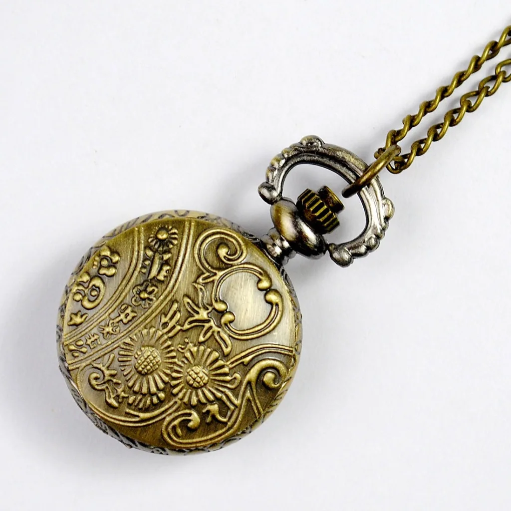 Vintage Quartz Pocket Watch Alice In Wonderland Bottle Necklace Pendant Gift Mini Retro Dark Brown Glass 3