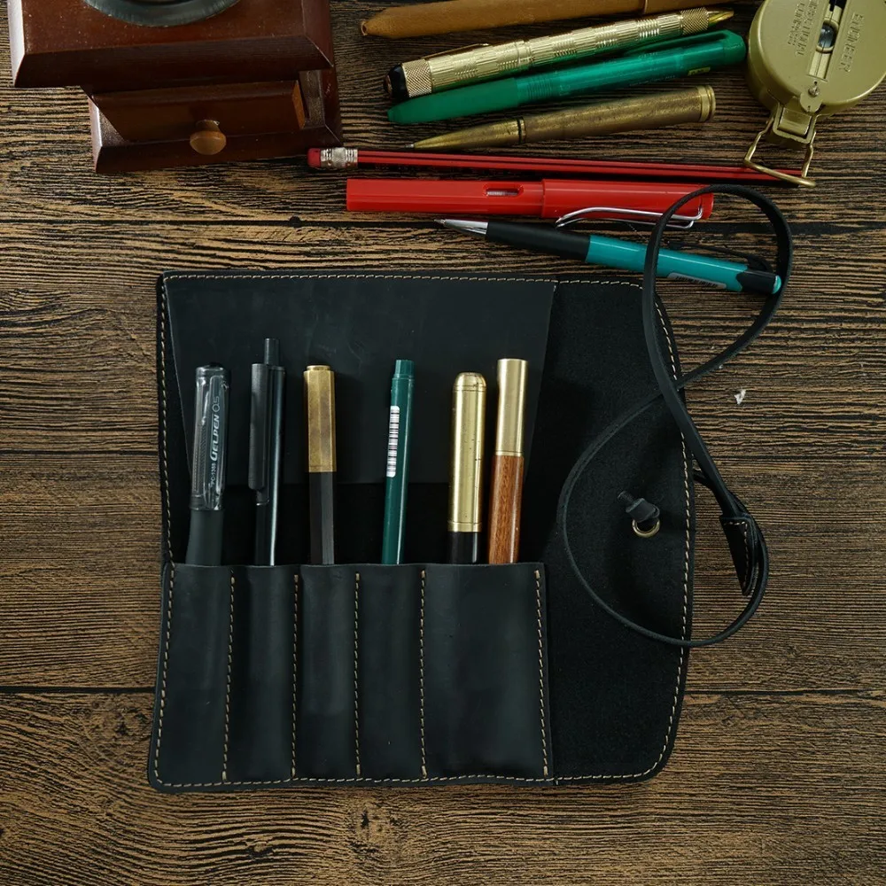 Сумка-карандаш из натуральной кожи, сумка-Органайзер для хранения, винтажная Ретро креативная школьная стационарная сумка
