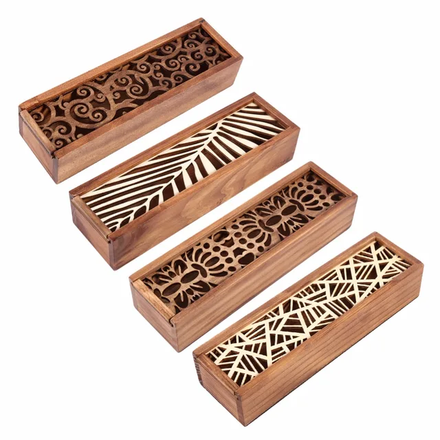 New 1pcs Hollow Wood Pencil Case Storage Box Creative Students Cute