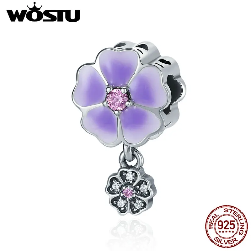 

WOSTU 925 Sterling Silver Romantic Primrose Dangle Beads fit original Charm Bracelet Necklace Women Jewelry Gift CQC390