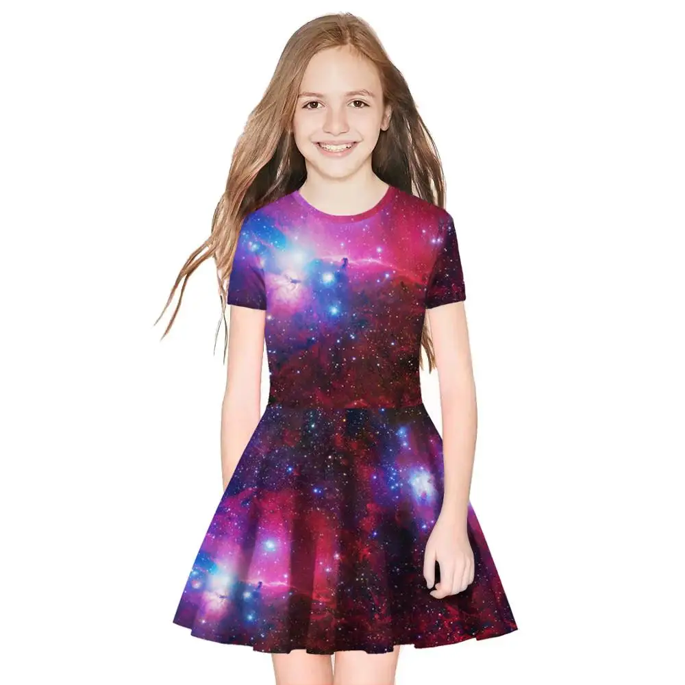 

2019 Baby Girl Dress Cosplay Universe Galaxy Pricess Print Summer Fashion Joker Girl Clothes Children Vestidos Kids Dresses