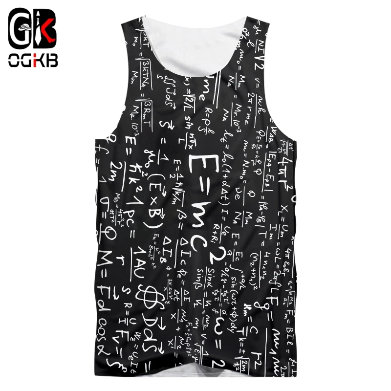 

OGKB Men Vest Hot Bodybuilding Funny 3D Vest Printed Blackboard Formula Hip Hop Plus Size Costume Male Summer Sleeveless Shirt