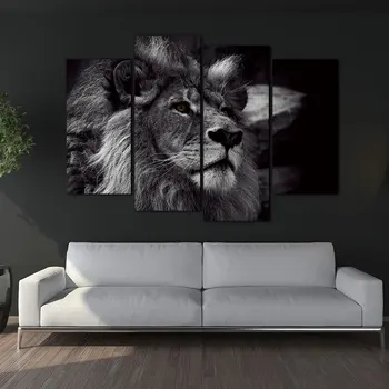 

4 Panels canvas paintings of Lion Head Portrait Wall Art Painting poster printer of home sofa background wall decoration