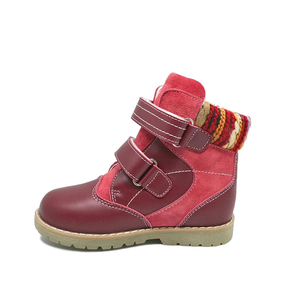 Ortoluckland/теплые зимние ботинки для девочек; детская ортопедическая обувь из натуральной кожи для детей; модные новые ботильоны на меху красного цвета