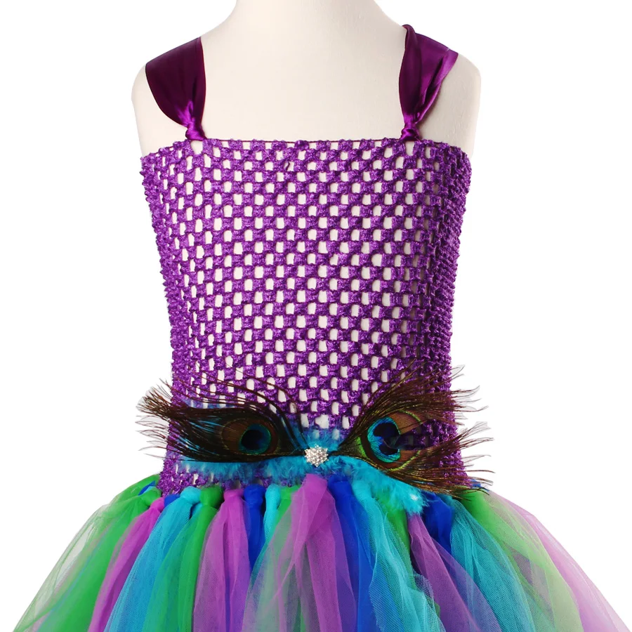 Peacock Flower Girl Tutu Dress Turquoise and Purple Tulle Wedding Dress Kids Purim Party Ball Gown Elegant Princess Prom Dress (7)
