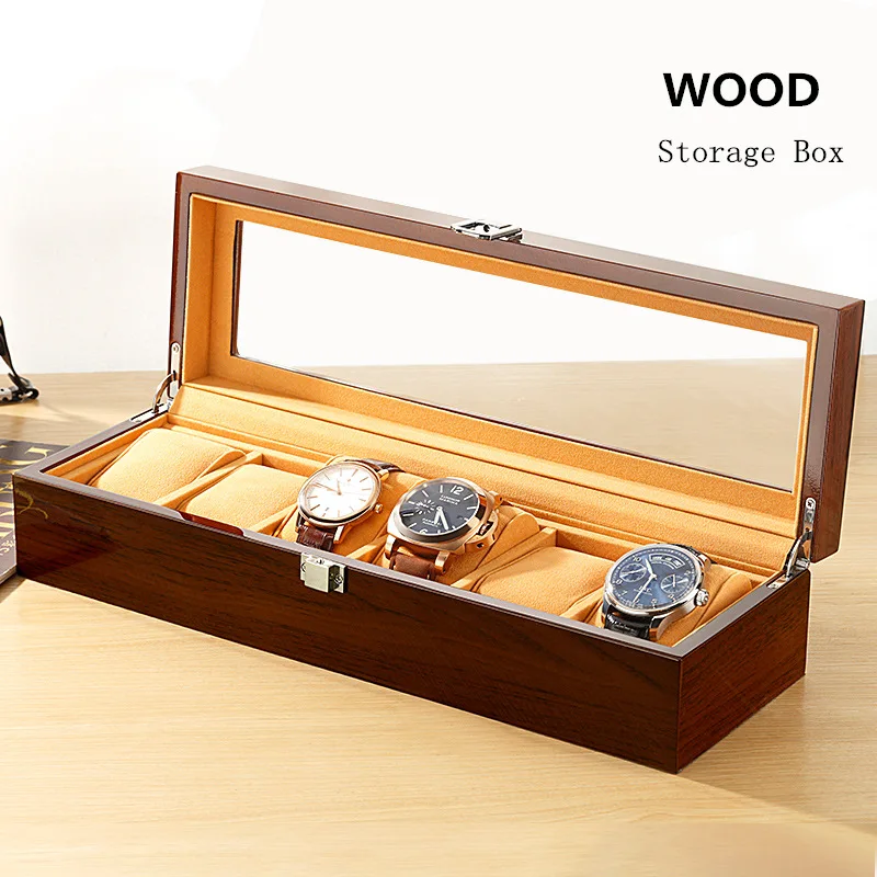 DA 6 Slots Import Watch Box With Window Mens Wooden Watch Gift Cases