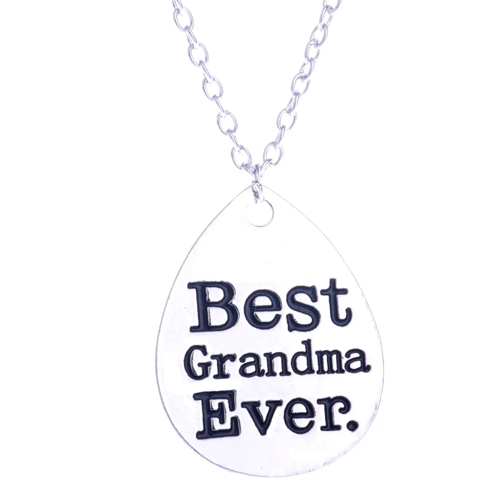 Best Grandma Ever Pendant Necklace Water Drop Shaped Vintage Necklaces