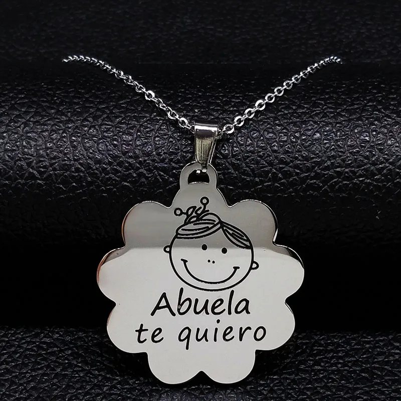 Испанские ожерелья и подвески из нержавеющей стали для женщин серебряного цвета ожерелья ювелирные изделия подарок ожерелье mujer N18055 - Окраска металла: Grandma flower