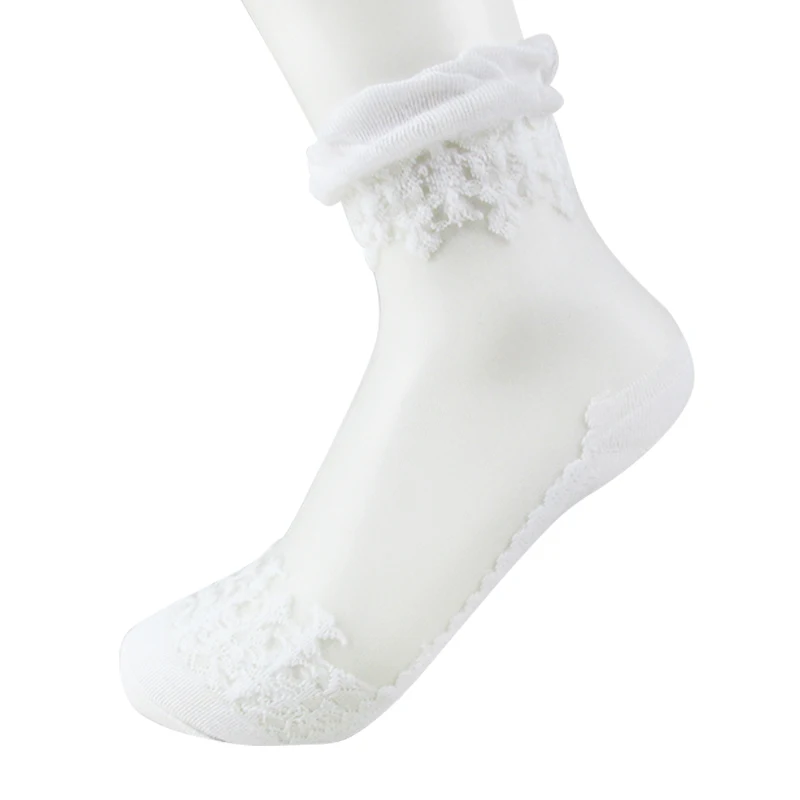 2 пары, Популярные стильные женские летние Мягкие Ультратонкие прозрачные кружевные эластичные невидимые носки с оборками и низким вырезом на лодыжке, хит - Цвет: Белый