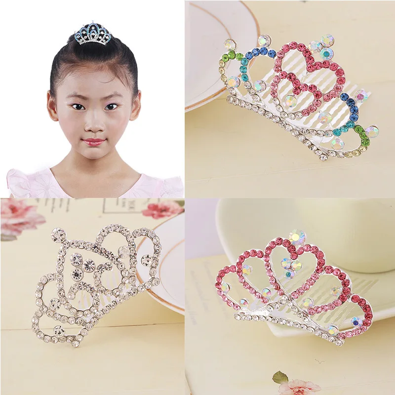 

AWAYTR Lovely Crown Children Crystal Rhinestone Hair Combs For Girls Princess Cute Hairpin Hair Accessories Head Dressing