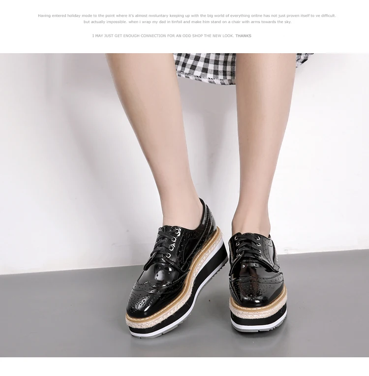 Women Platform Oxfords Brogue Flats Shoes Patent Leather Lace Up Square Toe Brand Female Footwear Shoes For Women Creepers Black (18)