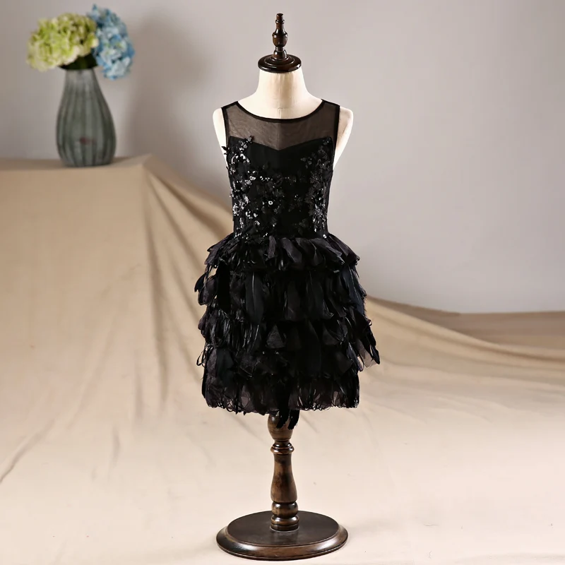 Платья для девочек со съемным длинным шлейфом, роскошная черная одежда с блестками, вечерние платья для выпускного вечера, JF622