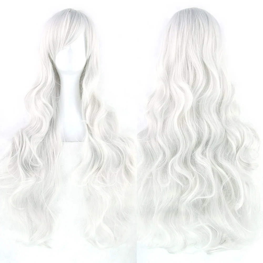 Delice 3" многоцветный волнистый длинный парик для женщин Оранжевый полный термостойкий синтетический Косплей парики - Цвет: Sliver White