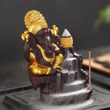 Золотая горелка для благовоний Ганеша Будда Wierook с водопадом, горелка Керамическая ладана с 10 конусами, бесплатный подарок