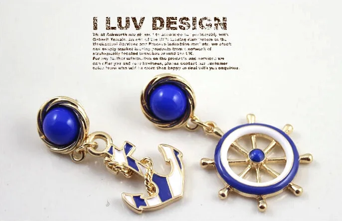  Europe and the United States wind   brand fashion sense the blue white sea JunFeng anchor fresh personality exaggerated earrings 2
