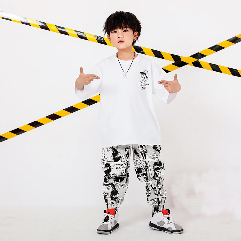 Online Kids Hip Hop Clothing Oversized T Shirt Cartoon Running Casual Pants for Girls Boys Dance Costumes Wear Ballroom Dancing Clothes
