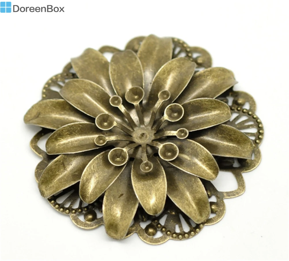 10 PCs Doreen Box Filigree Flower Embellishment Findings Antique Bronze Color For DIY Jewelry Making Accessories 4.8x4.8cm