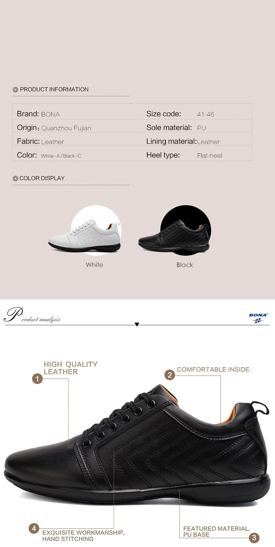BONA New Classics Style Men Casual Shoes Lace Up Breathable Men Shoes Light Soft Male Flat Shoes Comfortable Fast Free Shipping