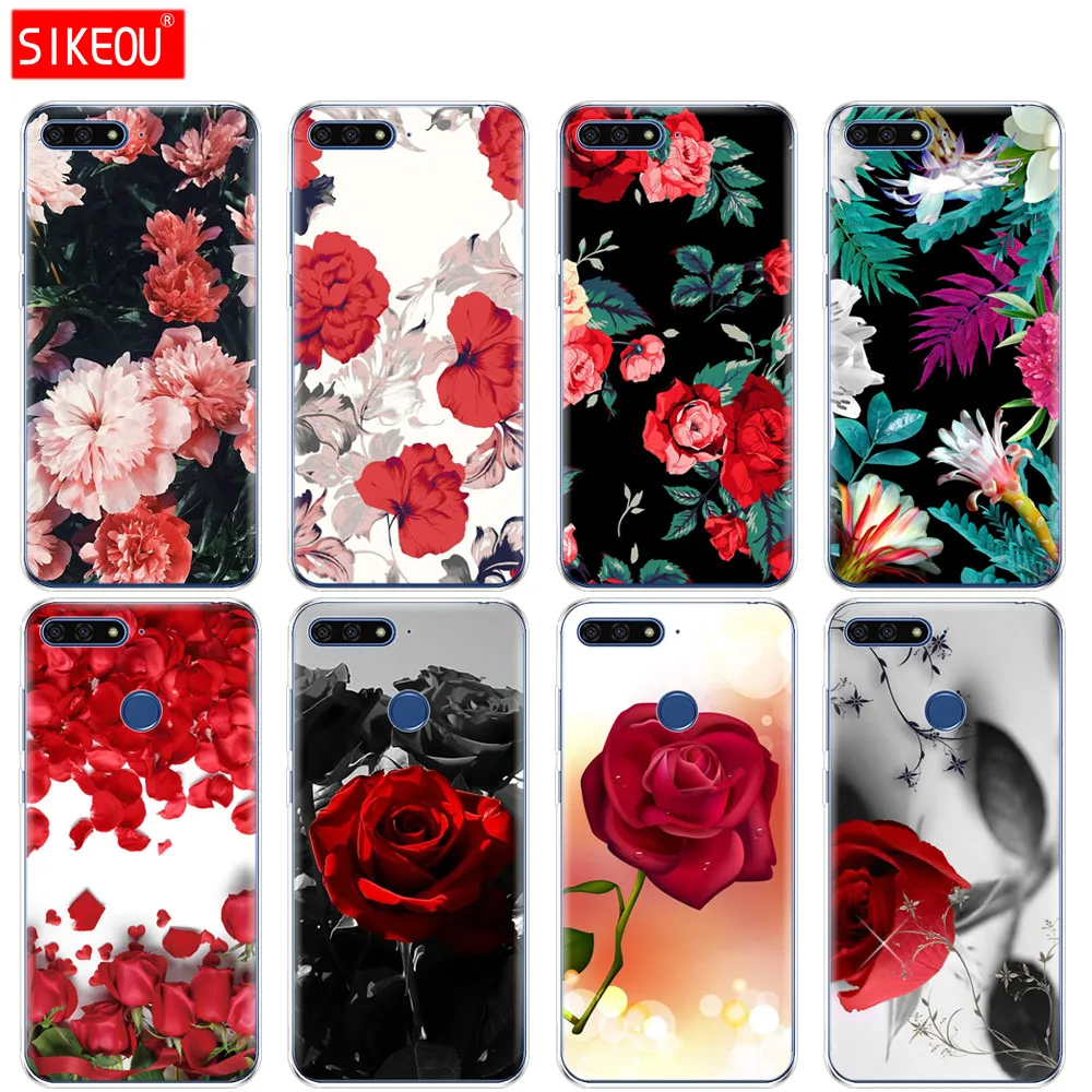 

Silicone Cover Phone Case For Huawei Honor 7A PRO 7C Y5 Y6 Y7 Y9 2017 2018 Prime Valentine's day roses flowers