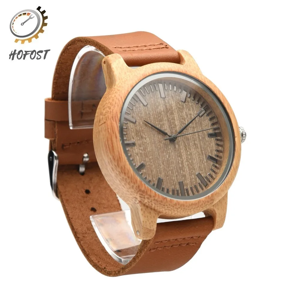 Hofost Bamboo деревянные часы Аналоговые Кварцевые движения мужские Для женщин