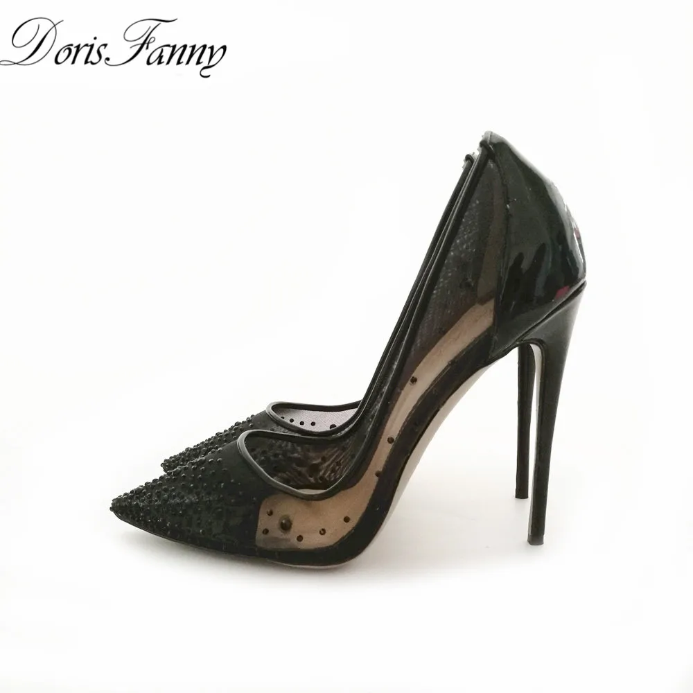 black and see through heels shoes