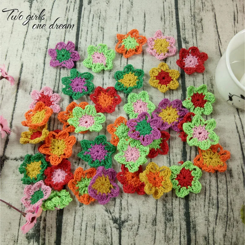 100pic Korean Fashion Crochet Flowers Applique Clothes Appeal DIY Pad Accessory Handmade Knitted