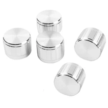 5pcs Ribbed Grip Potentiometer Rotary Knobs Caps 6mm Dia. Hole Silver Tone
