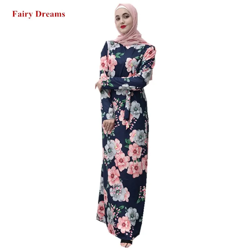 

Arab Muslim Maxi Dress Women Hijab Abaya Dubai Kimono Turkey Kaftan Turkish Flowers Print Islamic Clothing Bangladesh Robe 2019