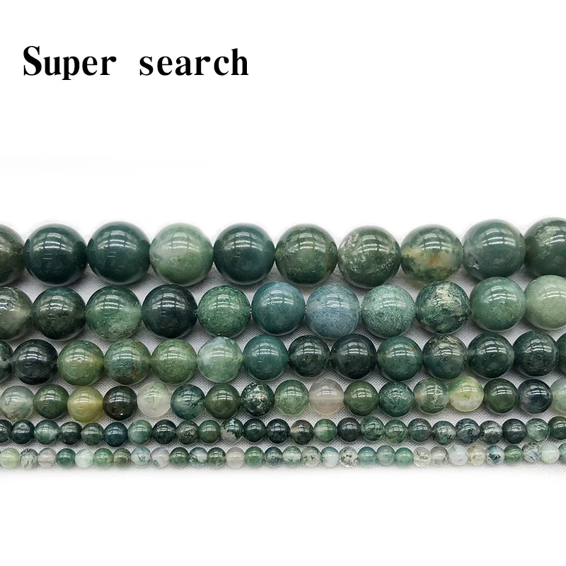 Perles Rondes en Pierre Naturelle d'Agate Moss pour Travaux Manuels, Breloques de 4, 6, 8, 10, 12 et 14 mm pour Bijoux de Direction