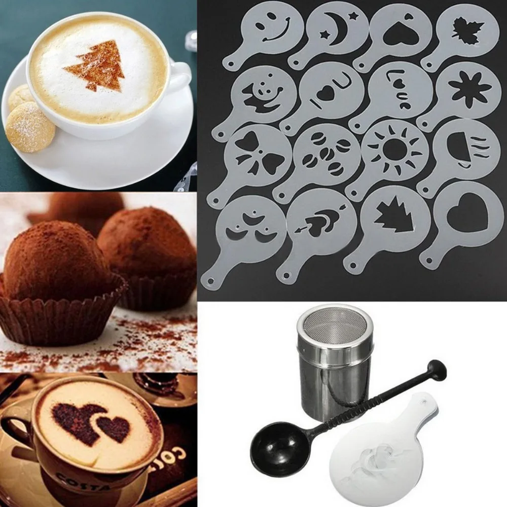 

16PCS/set Cafe Foam Spray Template Barista Stencils Decoration Tool Garland Mold Coffee Printing Flower Model